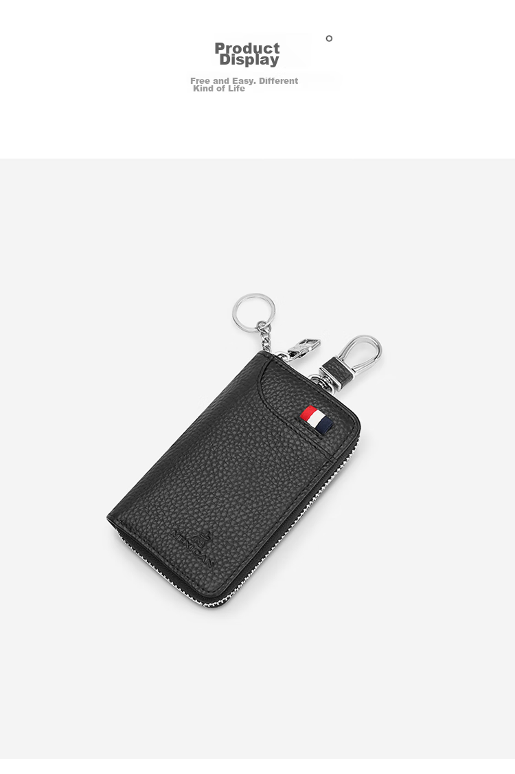 MEXICAN Car Key Case, Unisex Leather Card Holder with Zipper, Coin Purse, Multifunctional Key Ring, Black 11