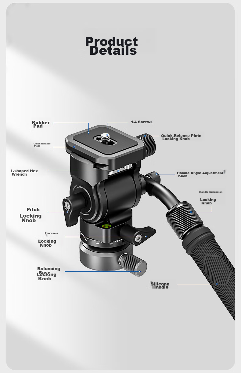 NEEWER Aluminum Alloy Tripod with Hydraulic Damping Ball Head, Leveling Base, Bowl Head, Arm Handle, Quick Release Plate, Panoramic Photography And Videography Camera Mirrorless Camera Stand GM27 9