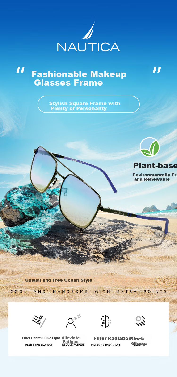 NAUTICA Polarized Aviator Trendy Fashion Men's Driving Sunglasses N5000SLB 005-Blue Purple 1