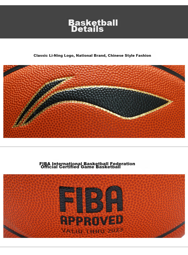 Li-Ning Basketball, Adult Size 7, CBA League Official Designated Game-Specific Imported Microfiber Material, 033 FIBA Certified 7