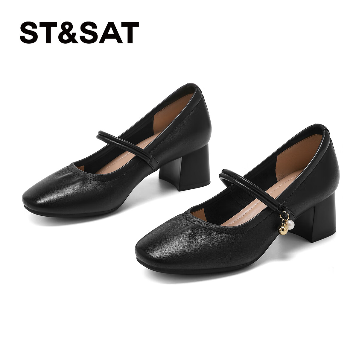 St&Sat Genuine Leather Mary Jane Shoes for Women, 2026 New Summer Style, High Heels with Skirts, Comfortable French Elegant Fashion Sandals