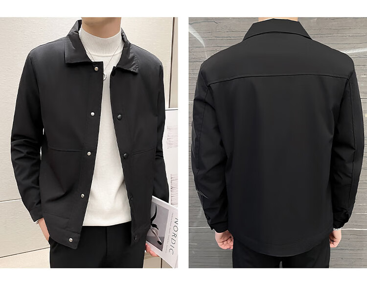 ROMON Men's Spring Casual Jacket Trendy Loose Fit Black XL 28