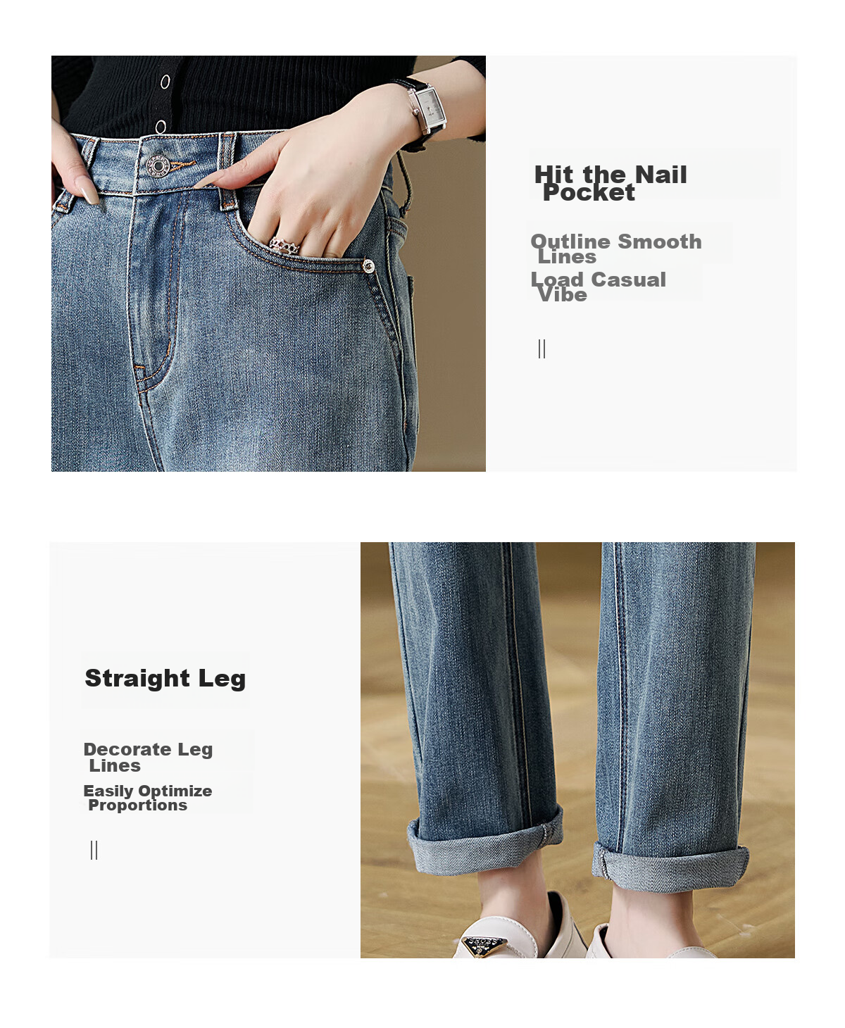 Chushen Women's High-Waisted Vintage Slim-Fit Jeans with Stylish Design And Functional Pockets, Straight-Leg Trousers S143N1001 8