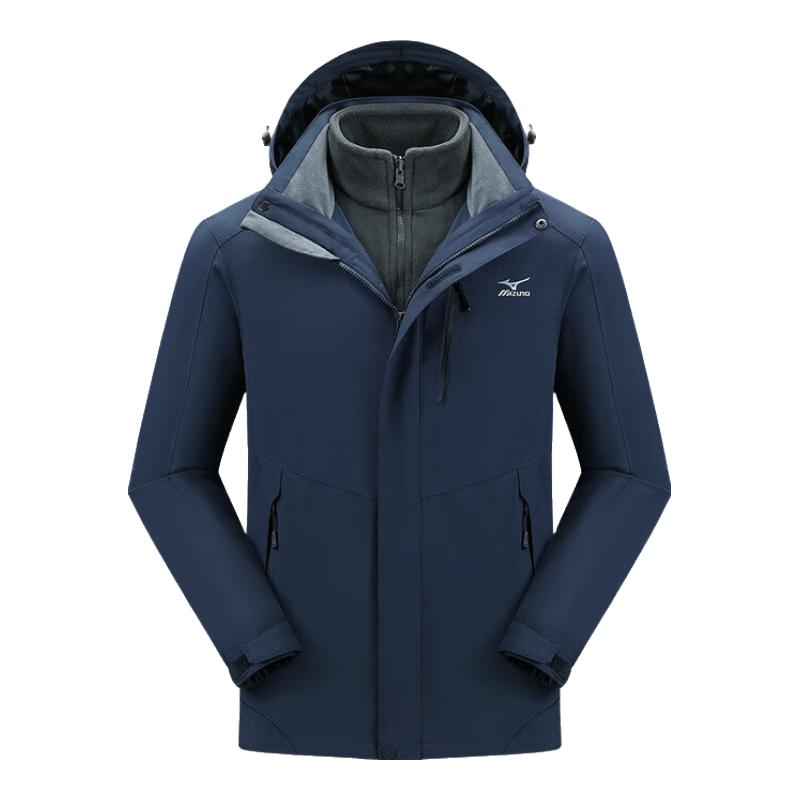 MIZUNO Outdoor Jacket Unisex Hiking Windproof 3-in-1 Two-Piece Set