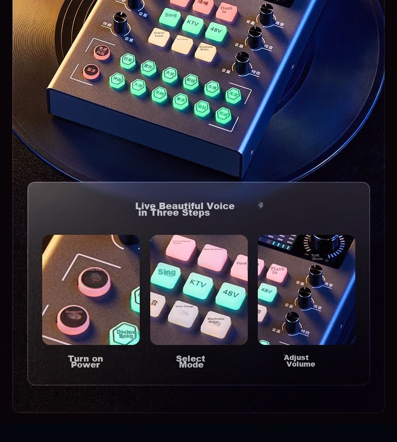 Feilipu Mobile And Computer Compatible Live Streaming Sound Card Bluetooth Accompaniment Professional Live Streaming Equipment Plug And Play Live Recording DLM3025C Sound Card + Handheld Microphone Complete Set 8