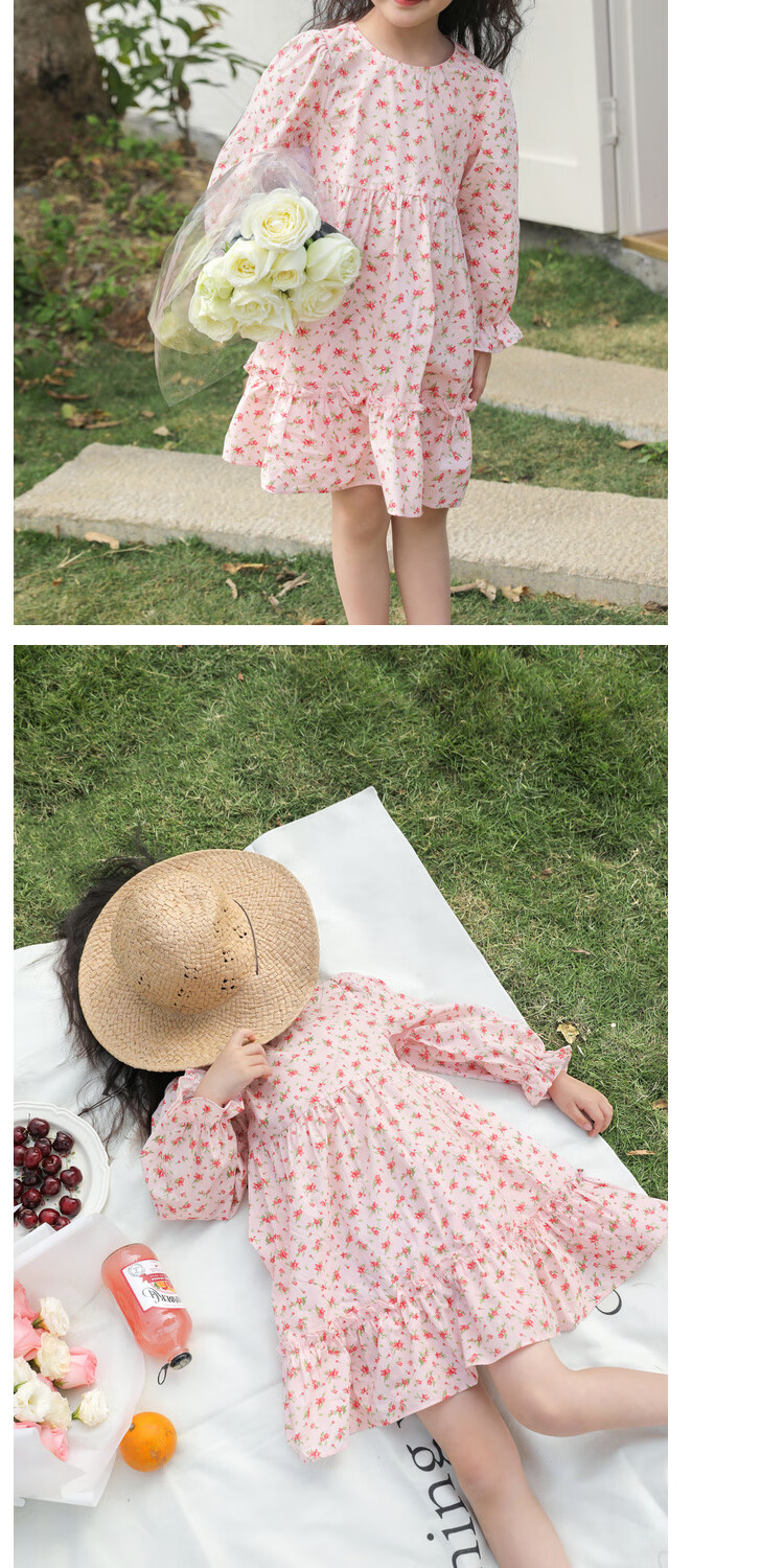 LUSON Chen Da Zhu Girls' Long-Sleeve Floral Print Dress, Spring And Autumn 2025 New Style Children's Fashionable Dress 2