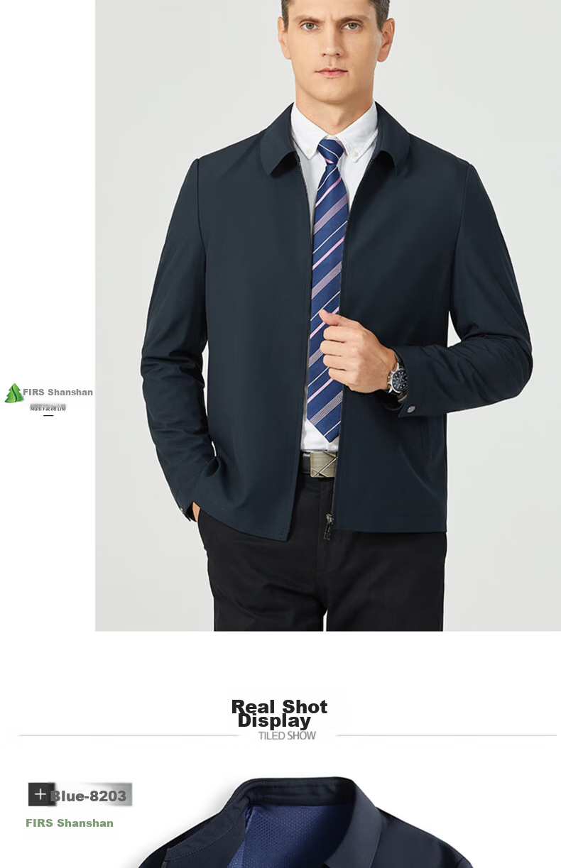 FIRS Jacket for Men, Spring And Autumn, Middle-Aged Men's Business Casual Lapel Coat, Dark Green Lapel, Size 185 15