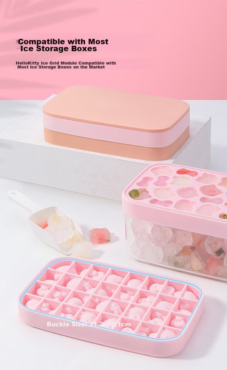 Xuechu Ice Cube Mold, HELLOKITTY Cartoon Silicone Ice Maker, with Lid, Food Storage Container, Ice Cream Mold 5