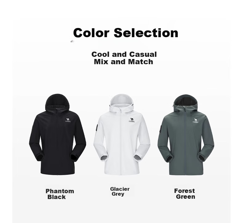CAMEL Outdoor Integrated Hooded Soft Shell Jacket for Women, Loose-Fitting Top, Water-Repellent, Water-Resistant, Fleece-Lined Coat for Men A14CZ01786 13