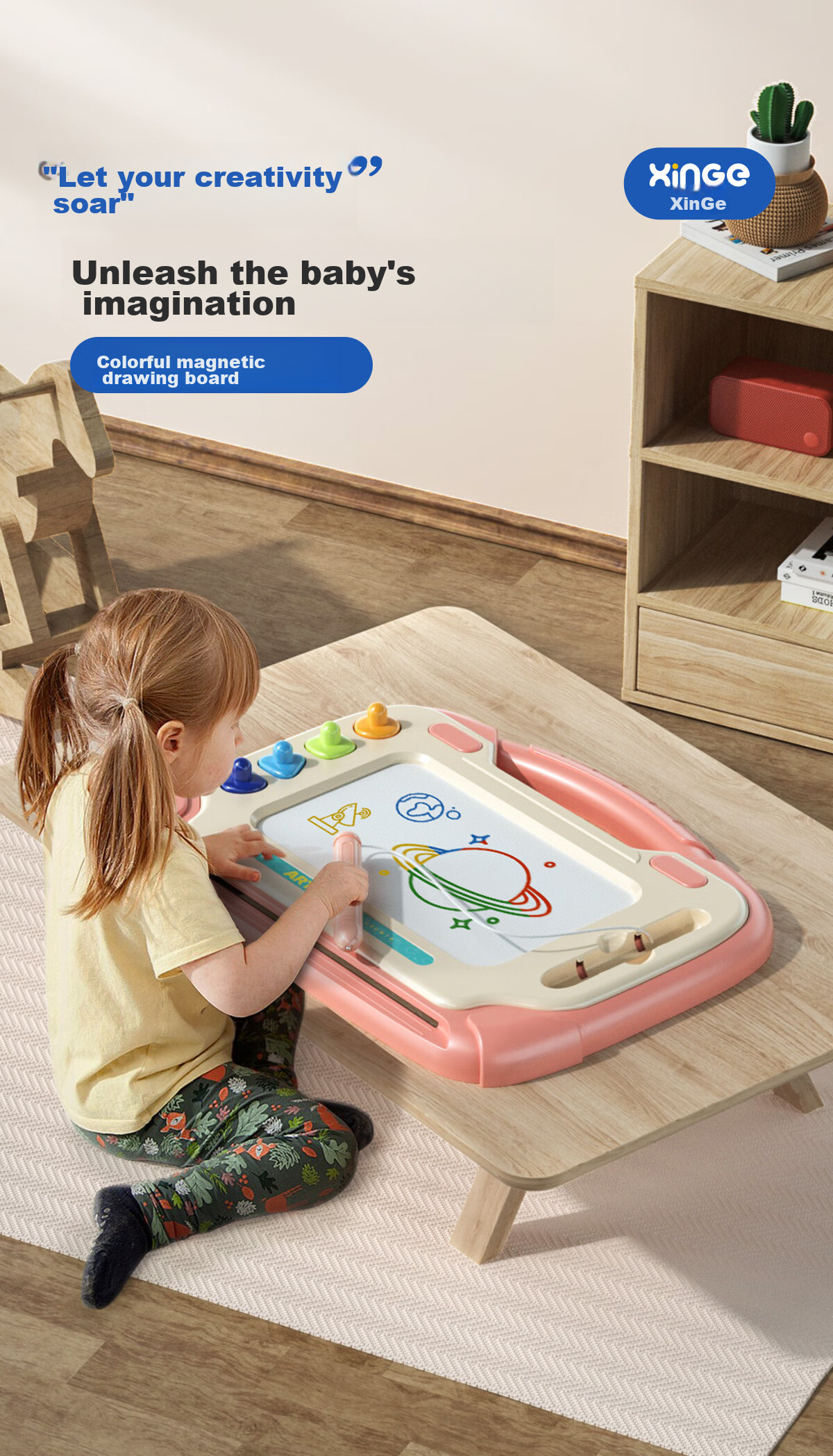 Xinge Magnetic Erasable Drawing Board for Children, DIY Painting And Doodling Board for Boys And Girls Aged 1-2 Colorful Baby Birthday Gift Early Education Toy for Infants Small Pink Size 2