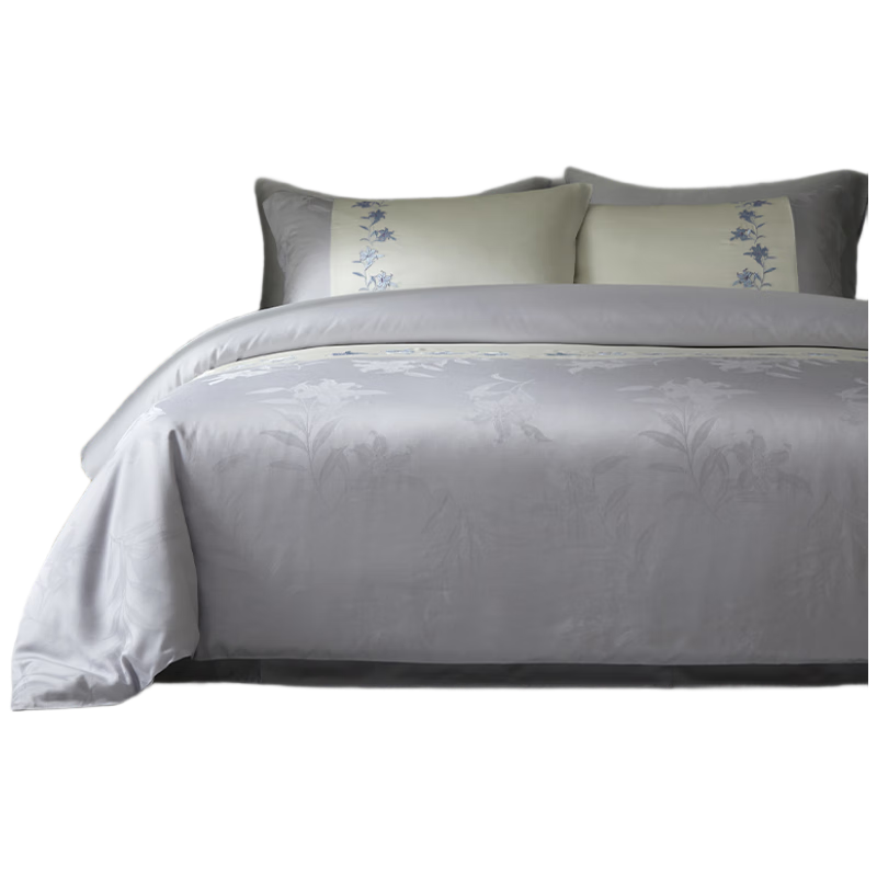 MIDO HOUSE Mingdu 100% Cotton Jacquard Embroidered Bedding Set, Valley Lily Pattern, Fitted Sheet Style, for 1.8m Bed