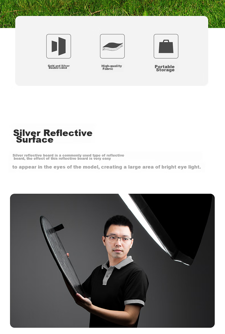 AMBITFUL Zhijie 80*120cm Two-In Gold And Silver Reflective Board, Photography Prop, Fill Light Board, Folding Diffusion Board, Light Control Board, Soft Light Board, Photography Equipment 1