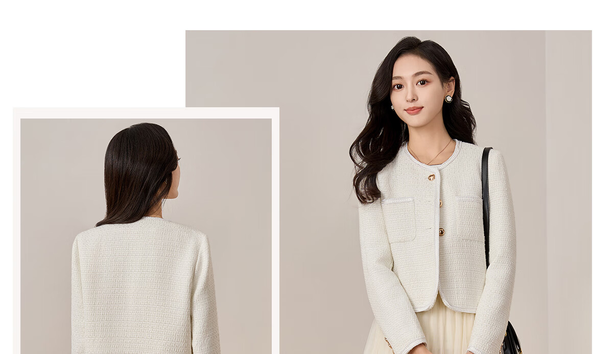 Chushen Spring And Autumn Short Jacket for Women, Exquisite Fashionable Chanel-Style Short Casual Coat Top S13KF3427 Black L 19
