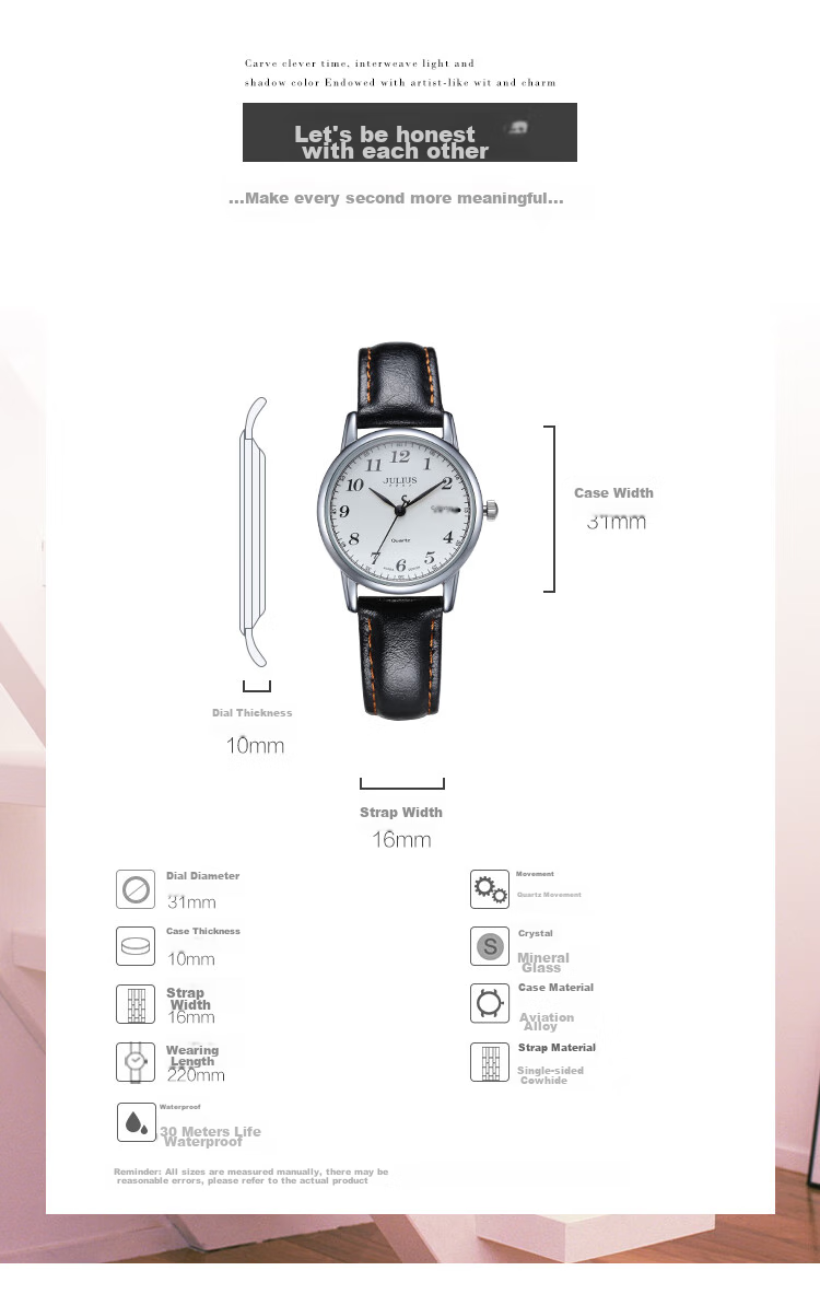 Julius Women's Watch, Valentine's Day Gift for Mom Or Wife, Ladies Quartz Exam Calendar Watch, Silver JA-1471A 8