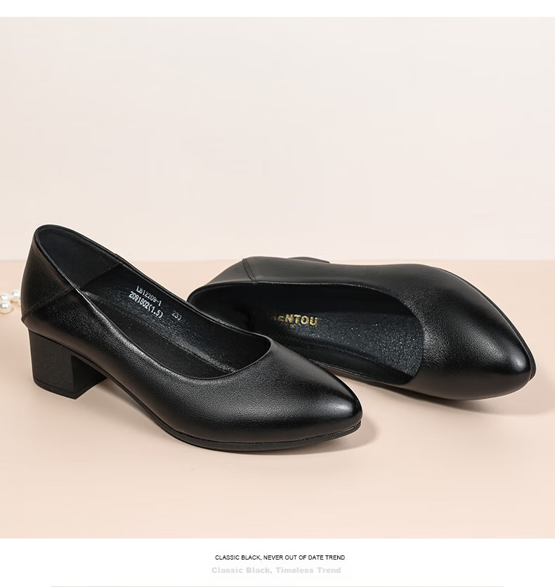 LAORENTOU Women's Shoes, Chunky High Heels, Work Shoes for Office, Shallow Round Toe Slip-On Pumps, Mom Shoes, LB12209, Black, Size 40 13