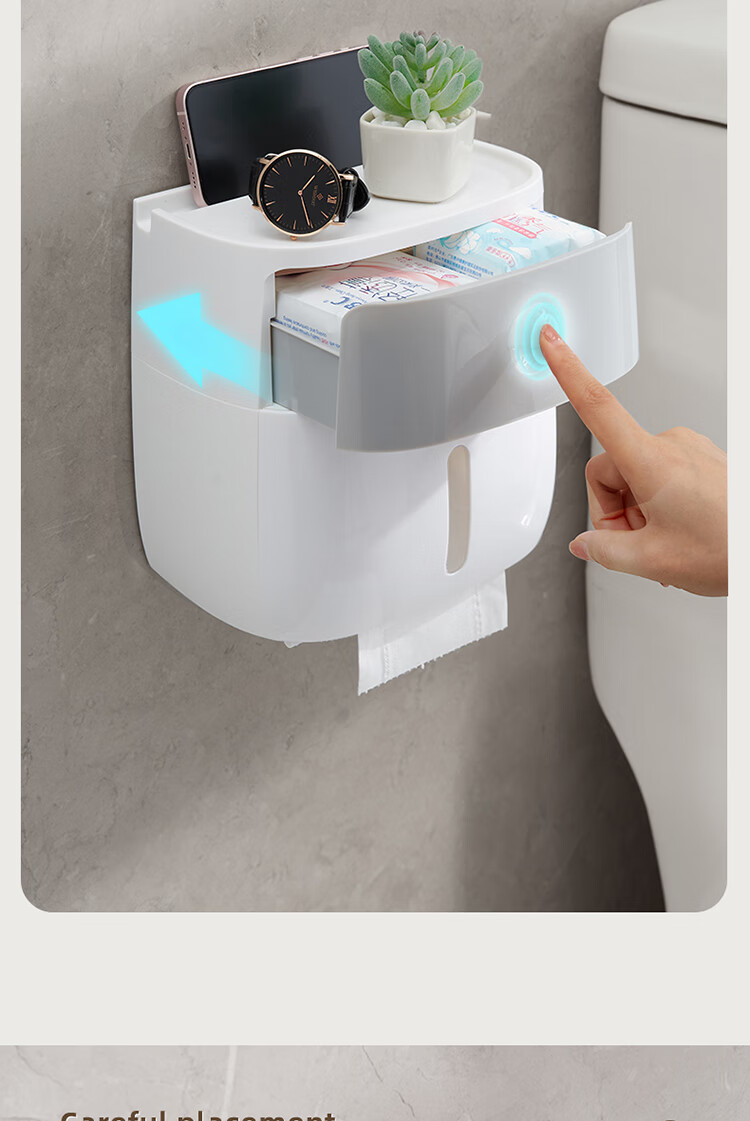 Ecoco Double-Layer Large Capacity Bathroom Tissue Box Storage, Wall-Mounted High-End Waterproof Toilet Paper Holder 7