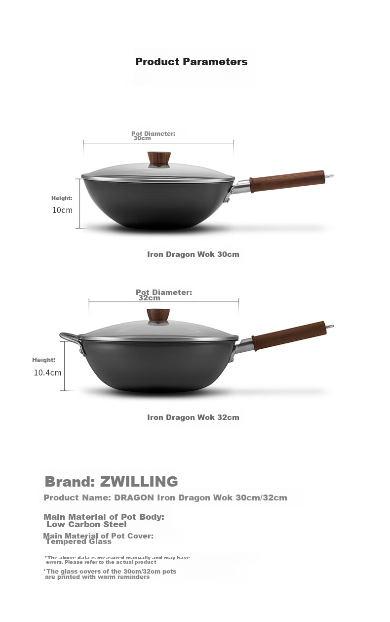 ZWILLING Iron Wok Stir-Fry Pan Flat Bottom Non-Coated Chinese-Style Compatible with Induction And Gas Stoves Dragon Iron Wok Dragon32cm 20
