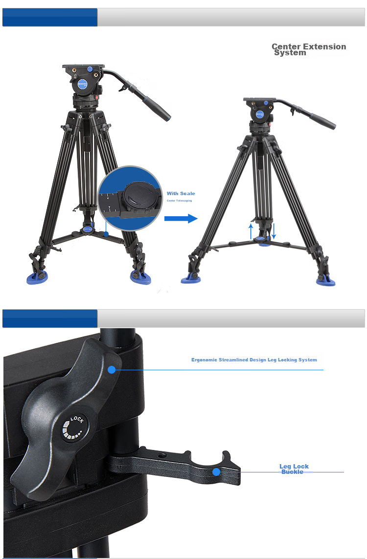 Benro BV6 Professional Camera Tripod Kit with Dynamic Balance Damping, Adjustable Dual Tube Tripod with Hydraulic Head 9