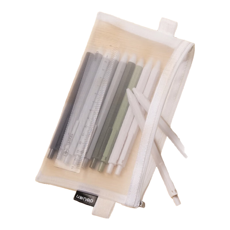 Deli Transparent Nylon Mesh Student Pencil Case for Exams, Multi-Functional School Supplies Storage Bag, Suitable for College Entrance Exams And Postgraduate Entrance Exams, White School Supplies