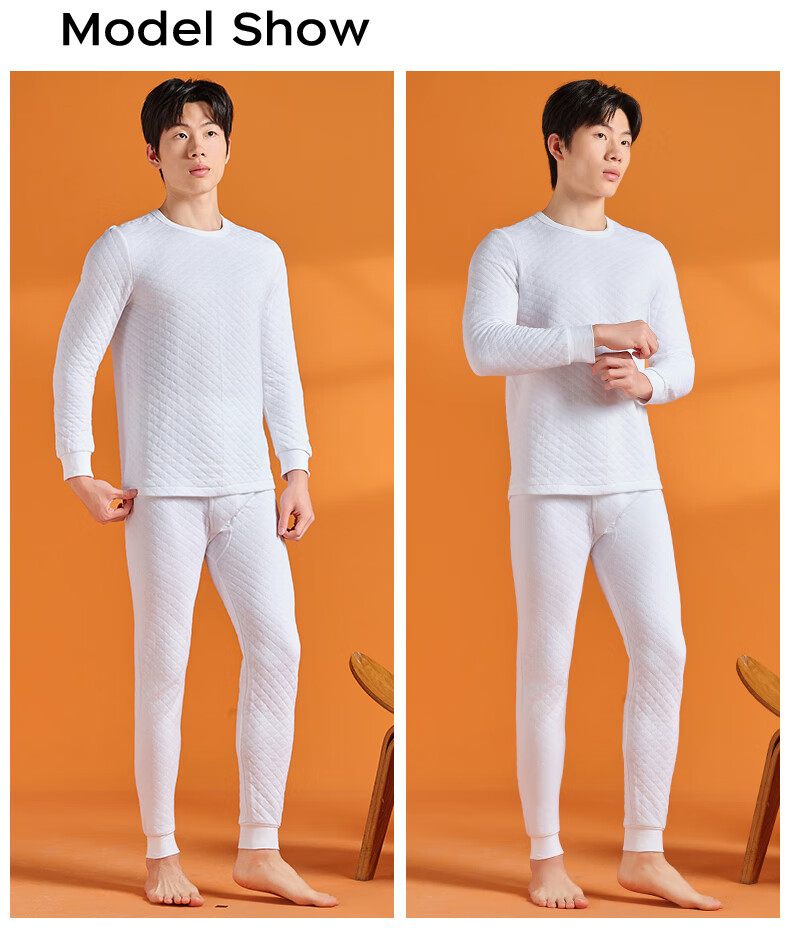 Comfortable and Refreshing 【Type A 3-Layer Thickened】100% Cotton Warm Underwear Men's Set Antibacterial Youth Autumn Clothes Autumn Pants 1