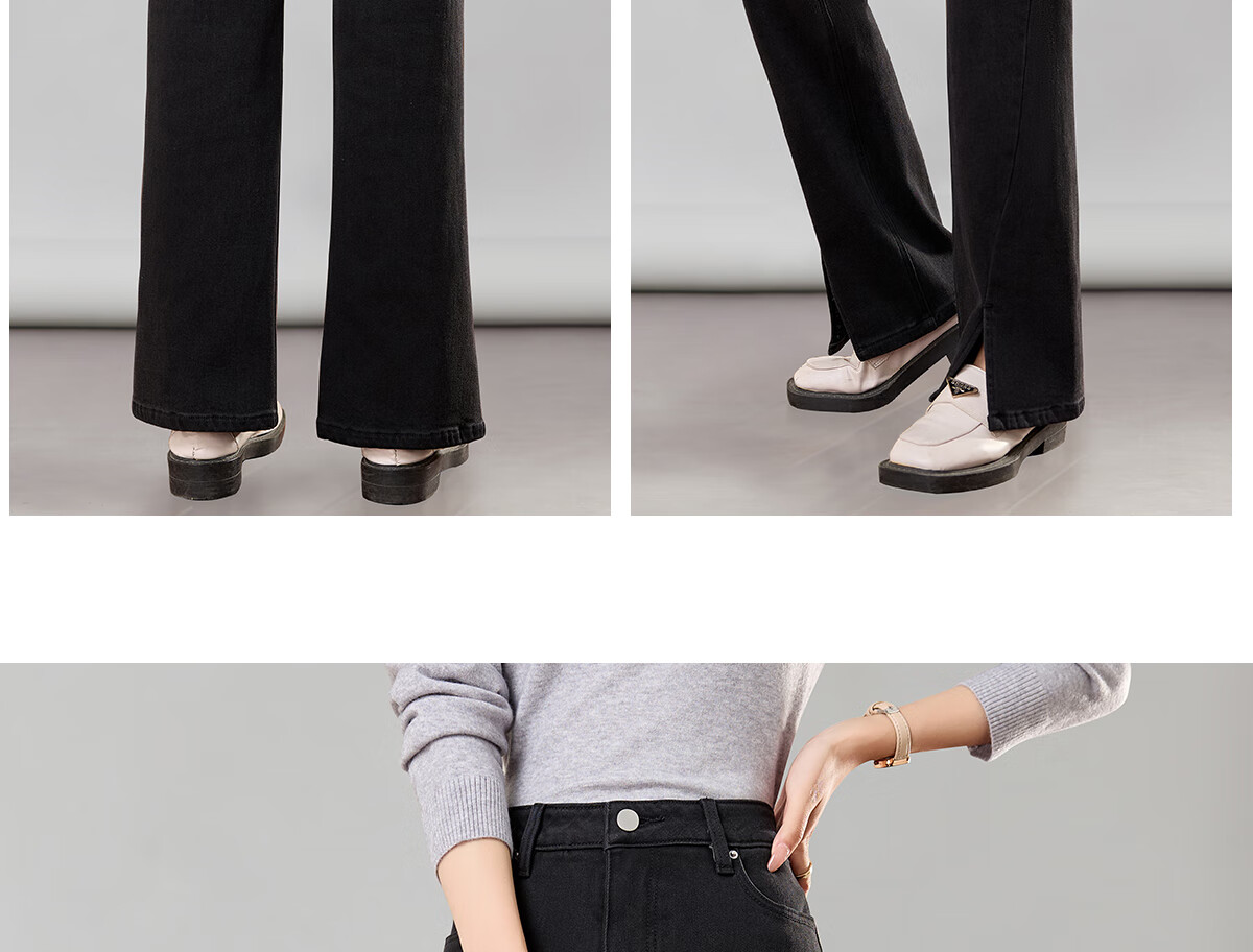 PinCai Women's Cropped Jeans, Petite Size, Solid Color, Slim Fit, High-Waisted, Stretchy, Side Slit, Straight-Leg Casual Pants P12KN1978 29