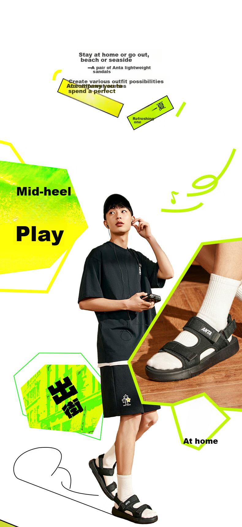 Anta Men's Summer Lightweight Breathable Sandals Soft Sole Casual Sports Beach Slippers 3