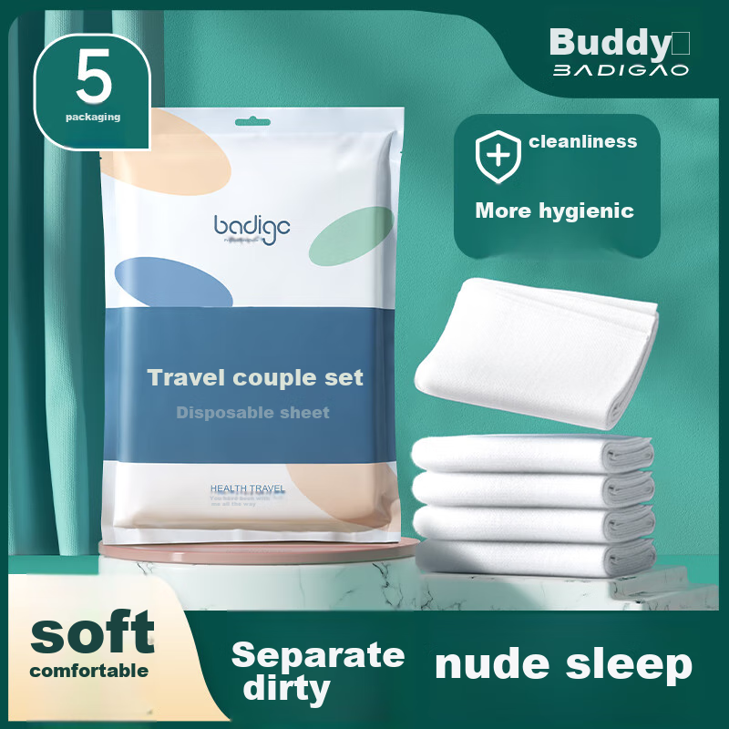 BADIGAO Disposable Bedding Set of Four Pieces: Bed Sheet, Duvet Cover, Pillowcases - Essential for Hotels, Travel, And Business Trips