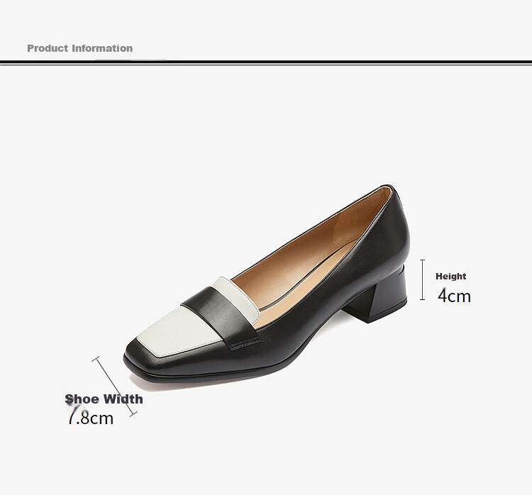 Le Saunda Simple British-Style Patchwork Square-Toe Mid-Heel Commuter Flats Women's Shoes 6T46324, Black/white, BKK, Size 39 4