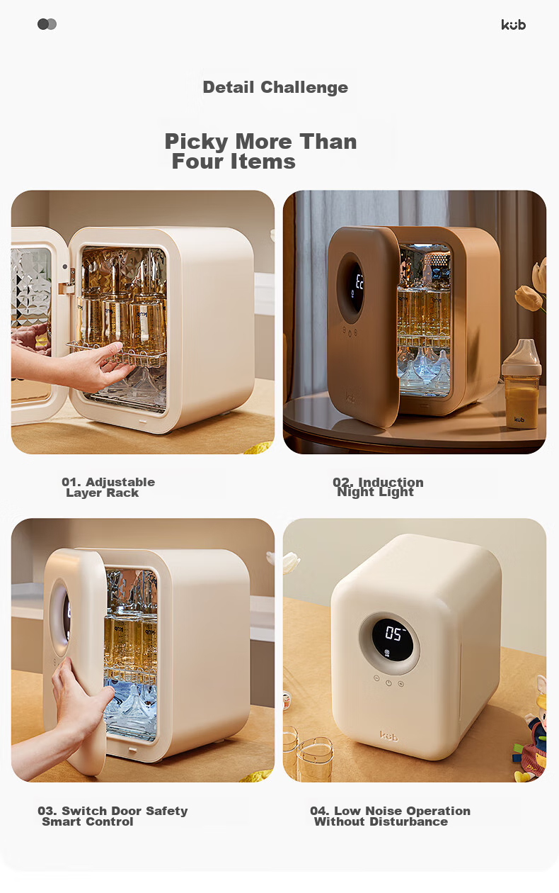 KUB Baby Bottle Sterilizer Cabinet, Drying And Sterilizing All-In Disinfector with 21 Pump-Free LED Beads, 22L Sanitation Cabinet - Beige 12
