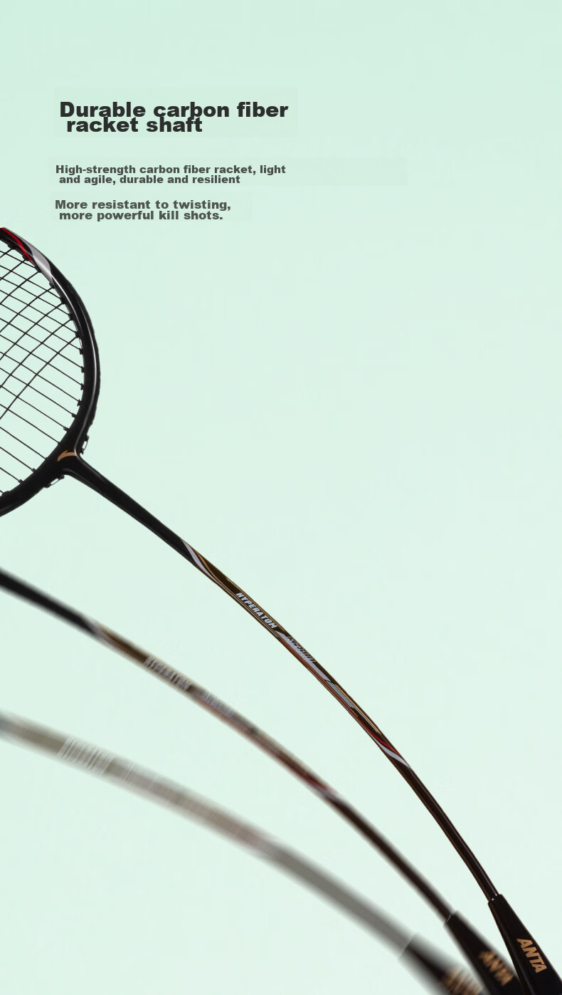 ANTA Badminton Racket Single Racket Ultra-Light Carbon Fiber for Men And Women, Versatile for Attack And Defense, Single Racket Black Gold 6