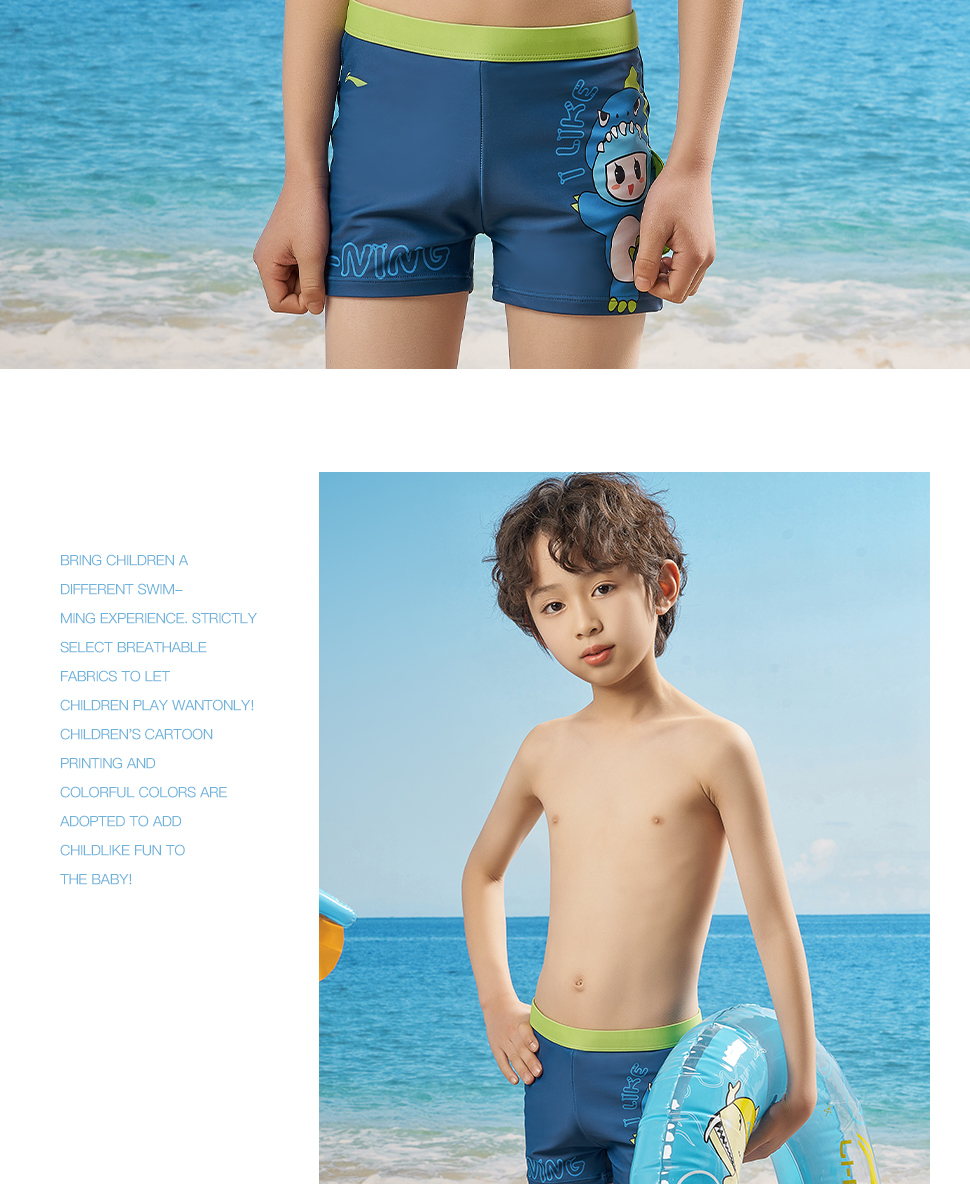 Li-Ning Children's Swim Trunks, Boys' Professional Quick-Dry Breathable Swim Shorts, Sports Training Swimming Trunks, 798 Blue, Size 140 10
