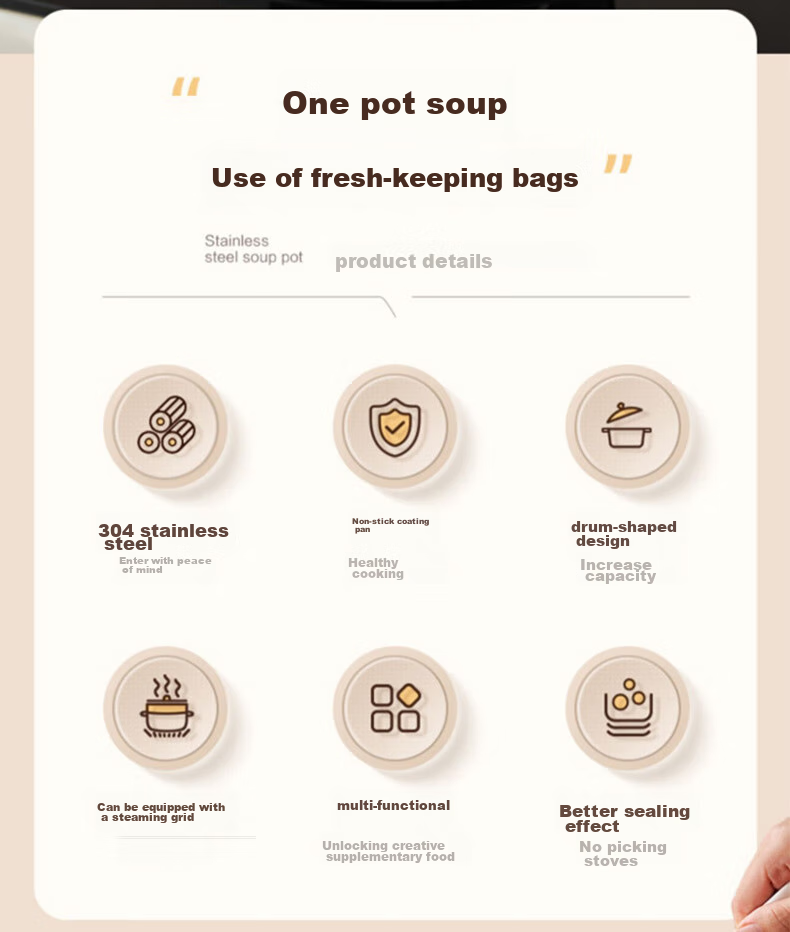 ASD Soup Pot, 304 Stainless Steel Steaming Pot, Thickened Bottom Stew Pot, Milk Pot, 24CM, Compatible with Gas And Induction Stoves, B1 5
