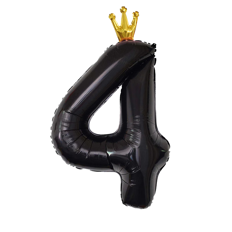 MODUO Birthday Balloon Photo Prop, Party Decoration Scene, 40-Inch Black Crown with Number 4