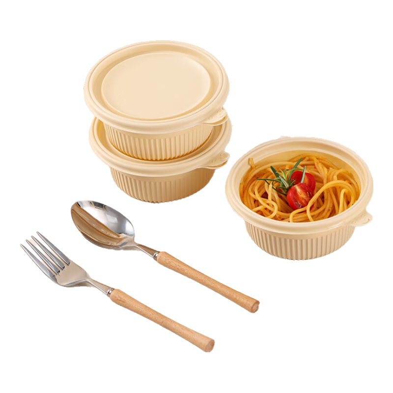 Baijie Disposable Biodegradable Corn Starch Round Food Containers, 350*20 Set, Food Grade Takeout Boxes, Microwave Safe