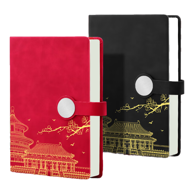 Faramon Notebook A5 Chinese Style High-Quality Thick Journal Work Diary Study Meeting Record Book Business Office Notebook Customizable for Enterprises Round Button - Red
