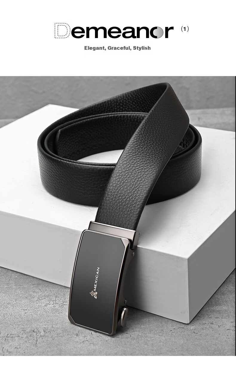 MEXICAN Top-Grain Leather Belt with Automatic Buckle, Zodiac Year Men's Waistband, Wedding Gift, Birthday Present for Boys And Fathers 1