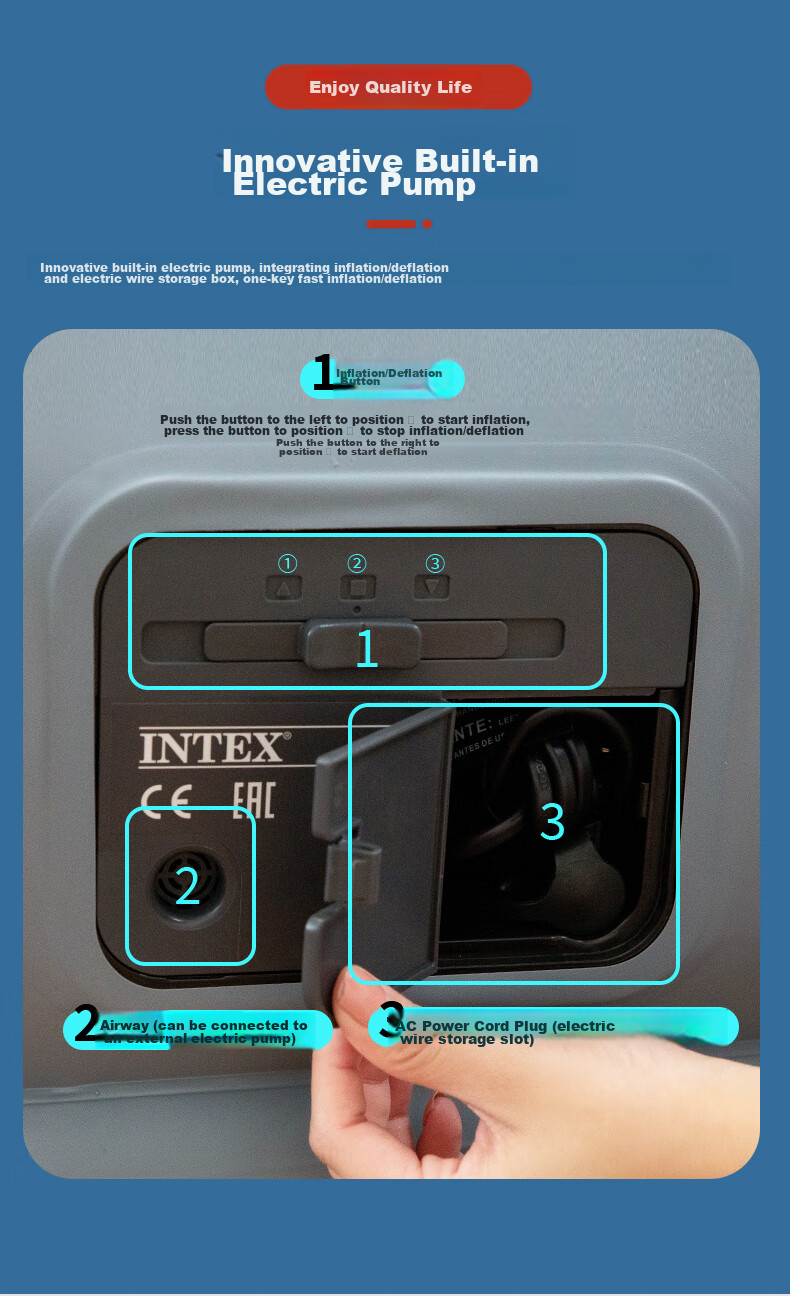 INTEX Electric Pump Single-Person Automatic Inflatable Bed with Pillow, Air Mattress for Home Nap, Car Camping, Tent Pad, Folding Bed 116CT1 12