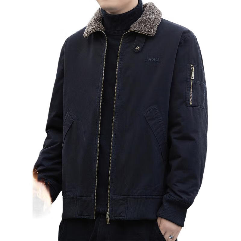 JEEP Men's Autumn Winter Workwear Jacket Loose Casual Trendy Clothing Black Blue Fleece XL