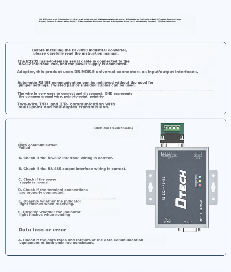 DTECH RS232 to RS485 Active Converter, Bidirectional Conversion Transmission, Industrial Grade 9-Pin Serial Communication Protocol, Lightning And Surge Protection Converter, DT-9020 15