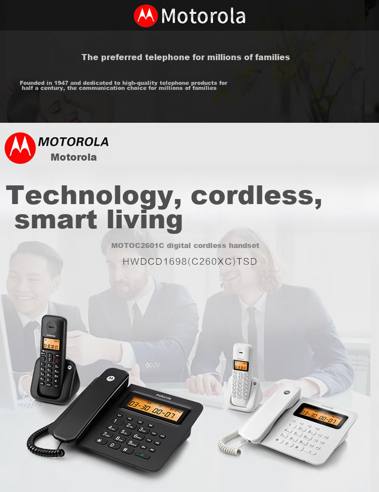 Motorola Digital Cordless Telephone, Wireless Landline Phone, Parent-Child Handset, Large Screen, Hands-Free, Voice Announce Function Requires Main Unit, C2601HC Child Handset (Black) 2