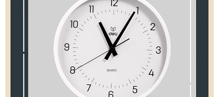Deli Simple And Stylish Wall Clock, Bedroom Living Room Time Reminder, No Drilling Required Large Dial, Black, LE402 Back-To Seaso 34