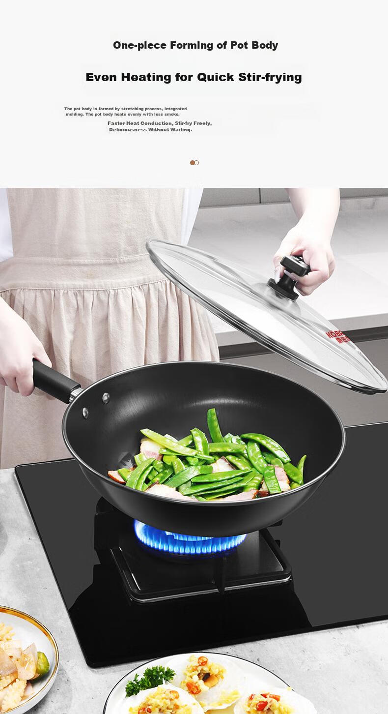 KOBACH Iron Wok without Coating, Low-Smoke Cooking Pan for Home Use, 32cm Jianjiu Series, Compatible with Induction And Gas Stoves 9