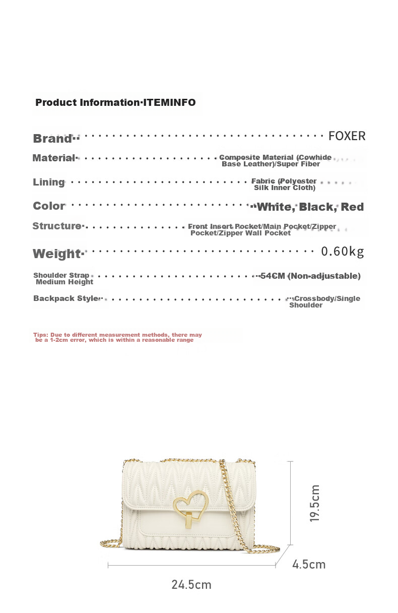 FOXER Women's Handbag, Large Capacity Chain Heart Shoulder Bag Crossbody Bag, Light Luxury Valentine's Day Gift 15