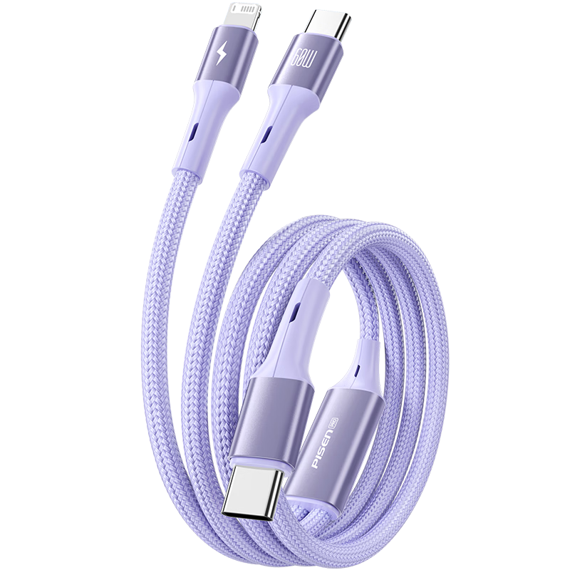 Pisen Dual Type-C Data Cable, Two-In PD60W Charging Cord, Compatible with Apple IPhone 18/17/16/15, Huawei, Xiaomi Laptops, AirPods