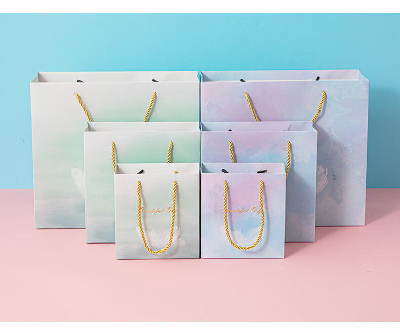 Ouliwen Gift Bags, Small And Large Paper Bags for Gifts, Birthday Handbags, Children's Gift Bags, High-End Exquisite Packaging Bags, 20x8x20cm, Pink Leaves, Pack of 5 8