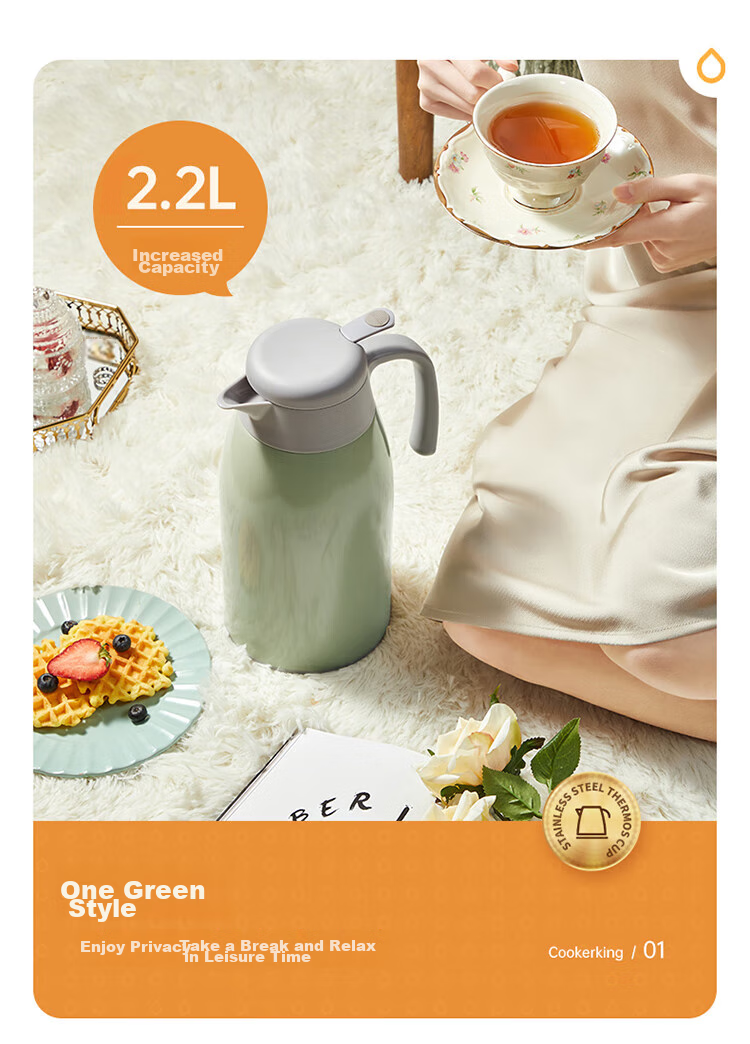 COOKER KING Insulated Bottle, 2.2L, 304 Stainless Steel Inner Liner, Hot Water Bottle, Household Thermos, Warm Water Jug [Elegant White] 11
