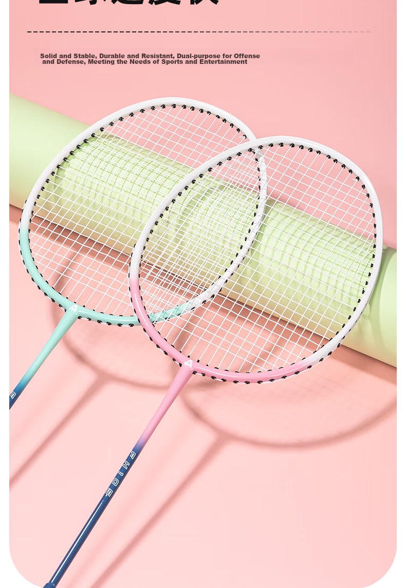 Deli Angenite Wear-Resistant Concave Frame Aluminum Integrated Badminton Racket Classic Beginner Student Entry-Level (Blue-Pink Pair + 3 Shuttlecocks) 8