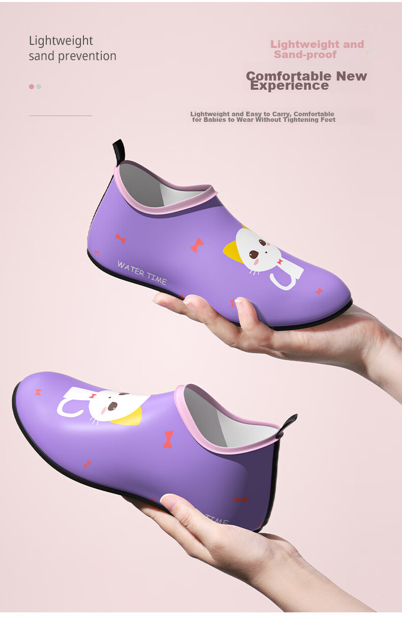 WATERTIME / Shuichuan Beach Shoes, Children's Girls' Diving Water Shoes, Stream Tracing Non-Slip Cut-Resistant Shoes, Purple Little Cat, 5XS 3