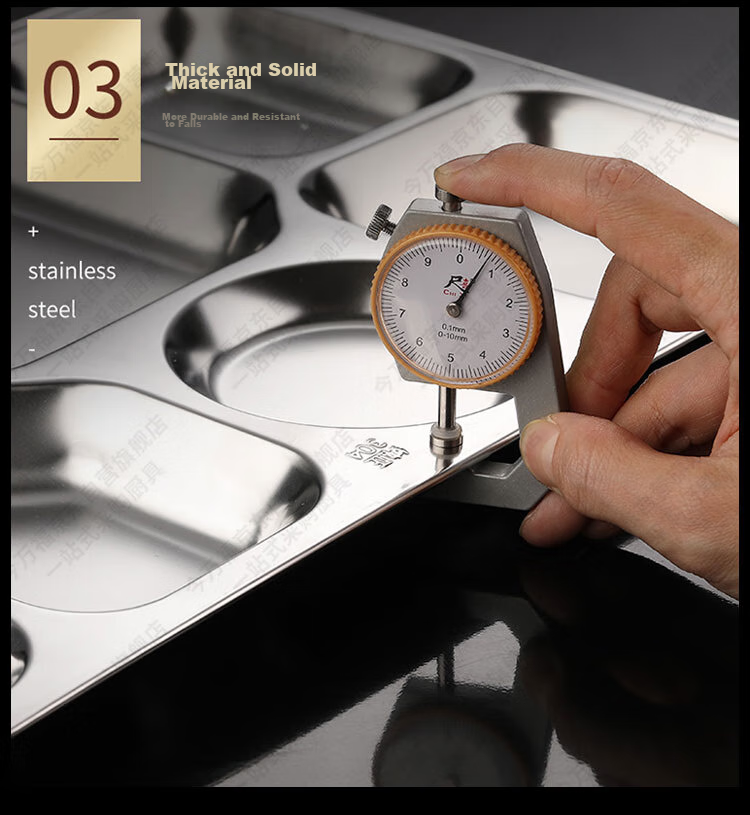 Jinwanfu Stainless Steel Divided Plate, School Canteen Dining Tray, 304 Stainless Steel Compartment Plate, 1.0mm Thick, 450g, Large Six Compartments 22
