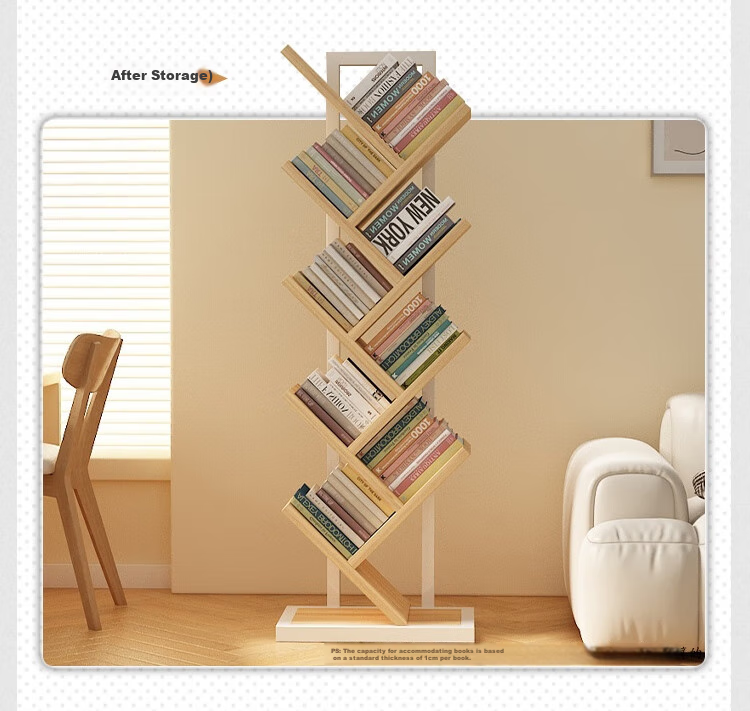 Anerya Tree-Shaped Bookshelf, Floor-Standing Solid Wood Storage Rack, Creative Steel-Wood Multi-Layer Bookcase for Home And Students, 8 Tiers 5